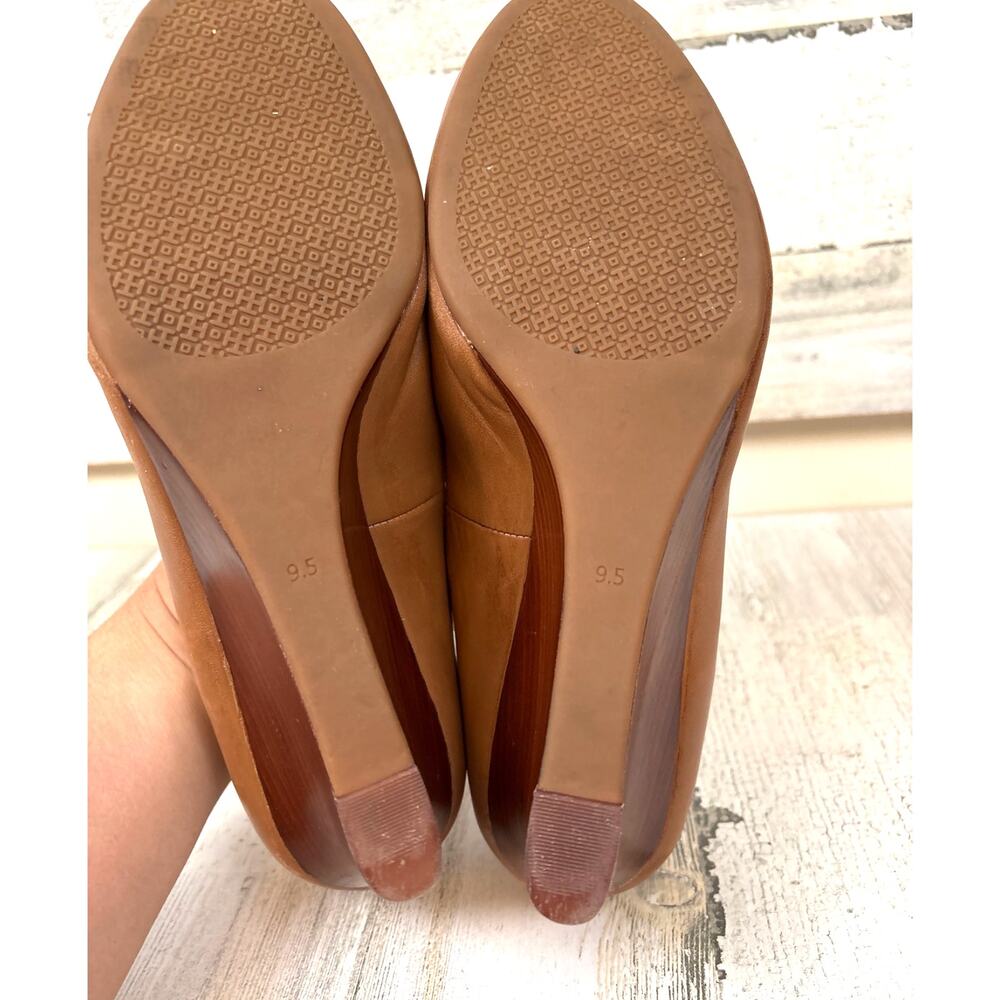Tory Burch Womens 9.5 Brown Leather Karma Wedge Open Toe Heel Sandal Pump - Picture 8 of 9